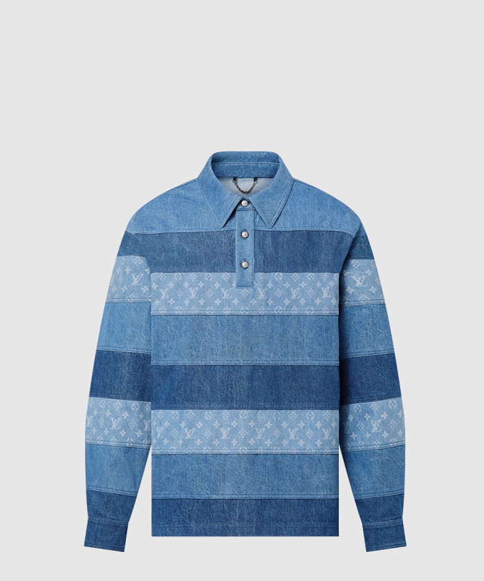 루이비통 패치워크 롱 슬리브드 데님 폴로 셔츠 1AFQBU