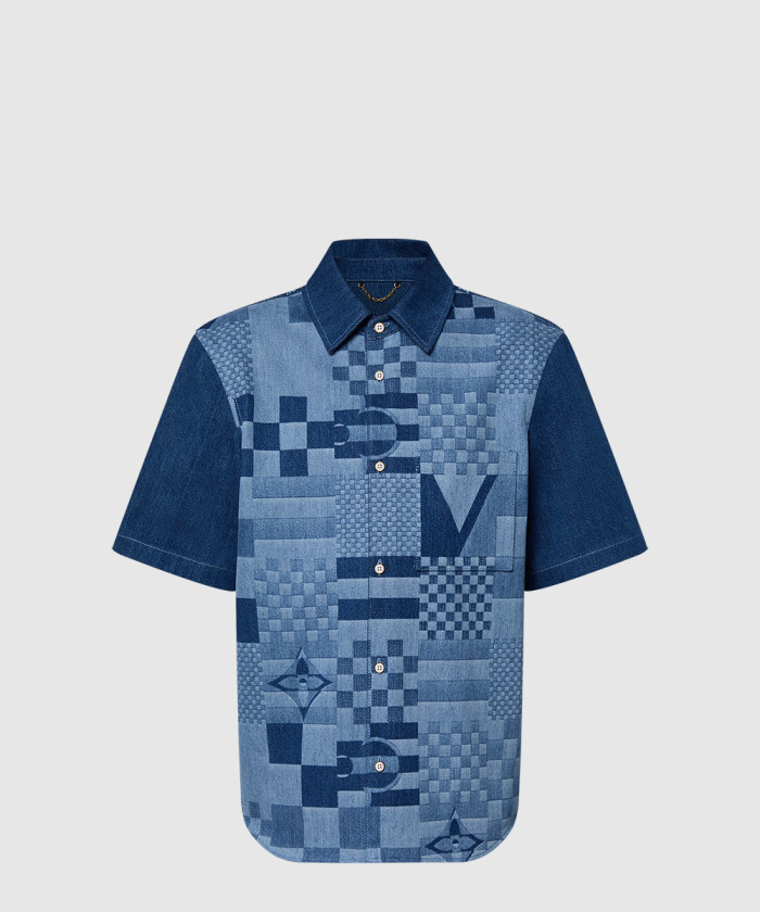 루이비통 프린티드 쇼트 슬리브드 데님 셔츠 1AFVQH