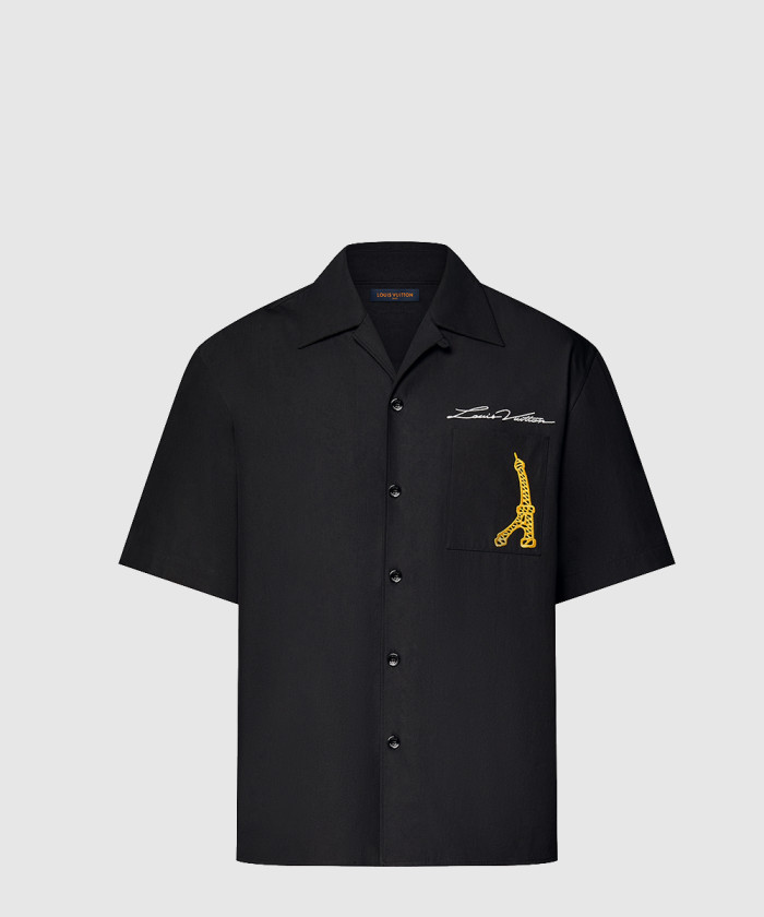 루이비통 오픈 칼라 쇼트 슬리브드 코튼 셔츠 1AFJHR