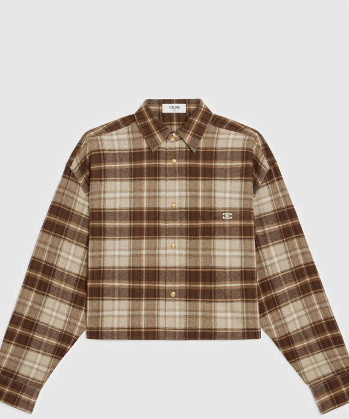 셀린느 크롭 셔츠 체크 캐시미어 2C8783