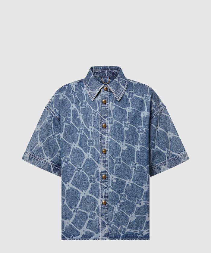 루이비통 모노그램 프린티드 쇼트 슬리브드 데님 셔츠 1AFQZ1