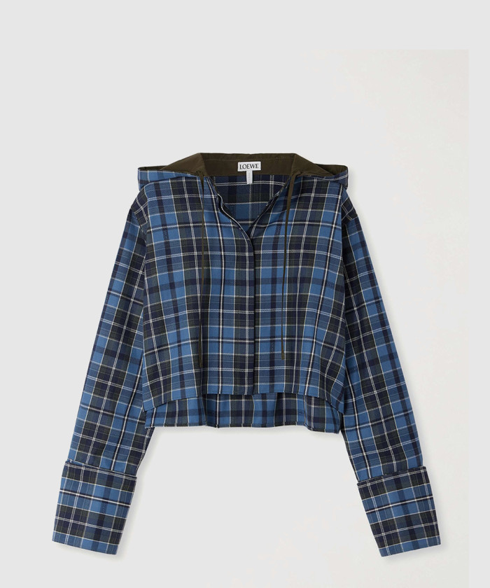 로에베 울 혼방 크롭 후드 셔츠