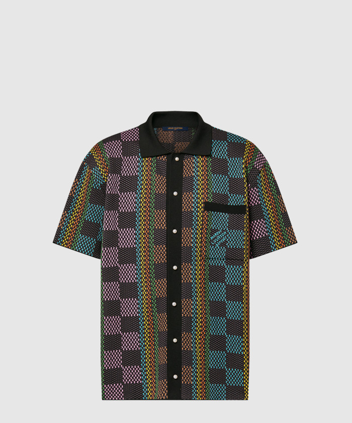 루이비통 다미에 쇼트 슬리브드 코튼 니트 셔츠 1AFQR7