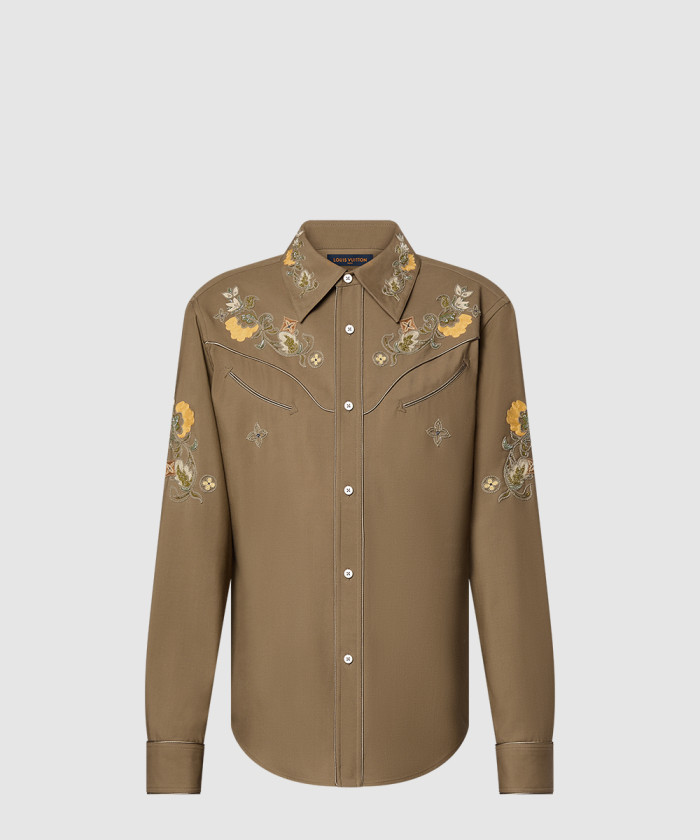 루이비통 엠브로이더드 롱 슬리브드 울 셔츠 1AFXT4