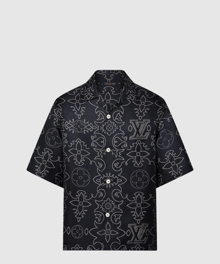 루이비통 프린티드 쇼트 슬리브드 실크 셔츠 1AFWSA