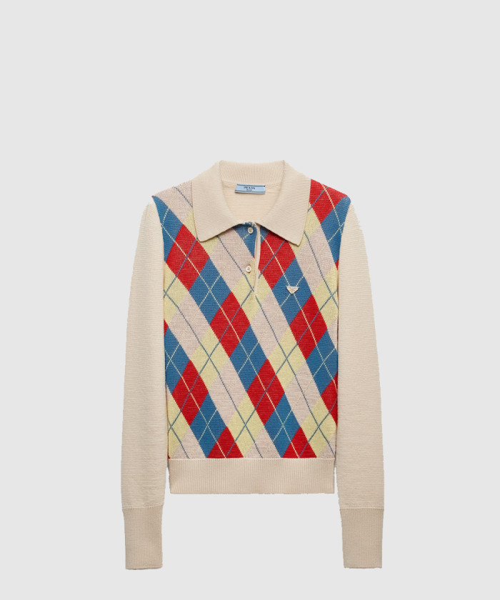 프라다 아가일 니트 울 폴로 셔츠 P24G2Z