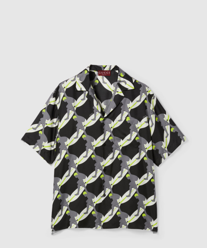 구찌 프린트 실크 볼링 셔츠 824165