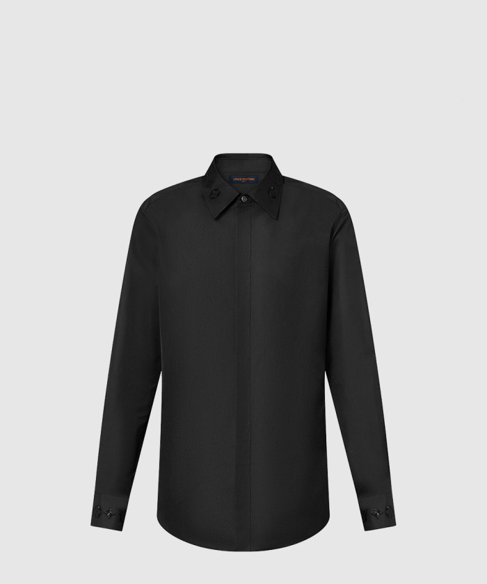 루이비통 엠브로이더드 롱 슬리브드 코튼 블렌드 셔츠 1AFJXF