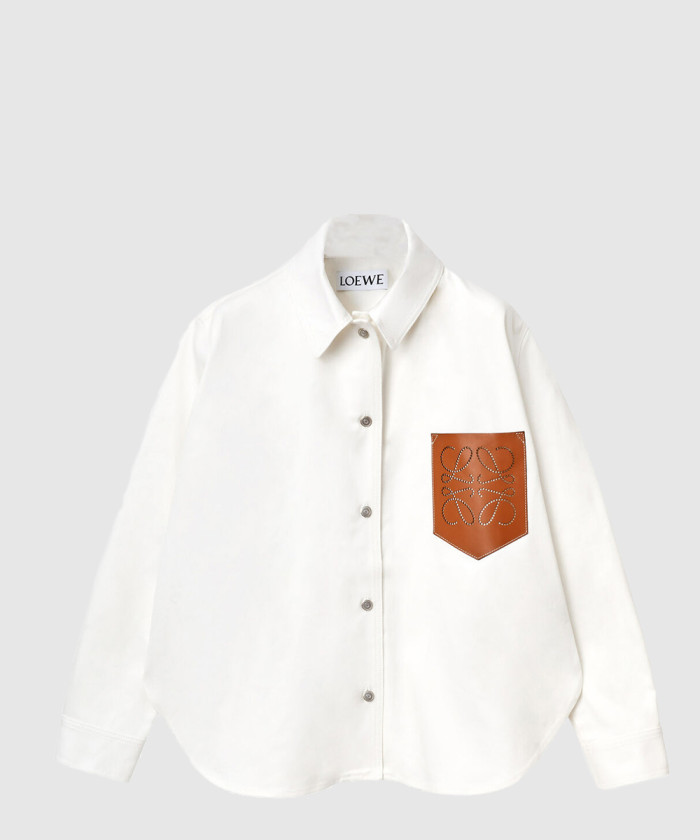 로에베 데님 가죽 포켓 오버셔츠