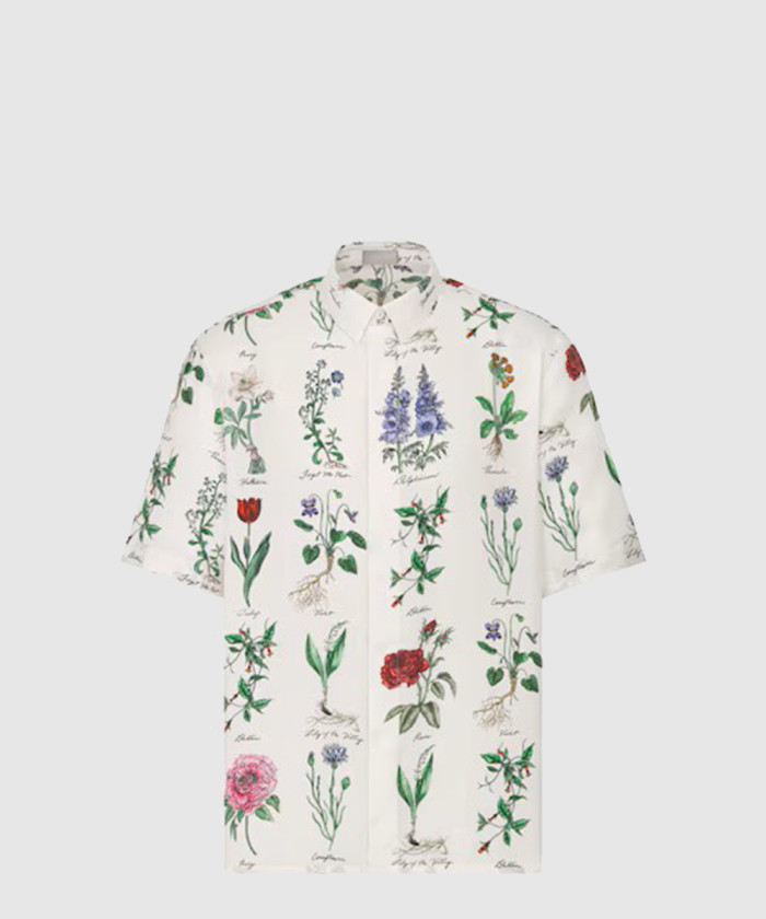 디올 식물표본 일러스트 반소매 셔츠 493C5