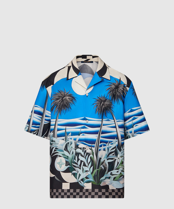 루이비통 프린티드 쇼트 슬리브드 코튼 셔츠 1AFQYH