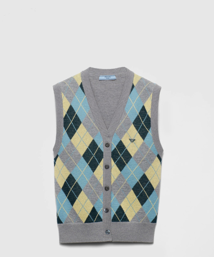 프라다 아가일 패턴 울 베스트 P29B39