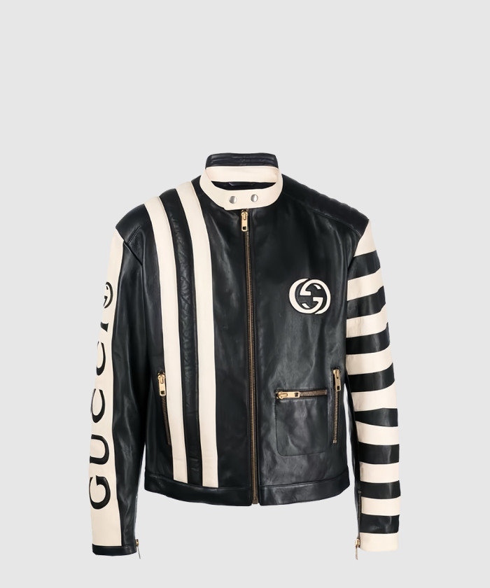 구찌 로고 자수 가죽 봄버 재킷 741439