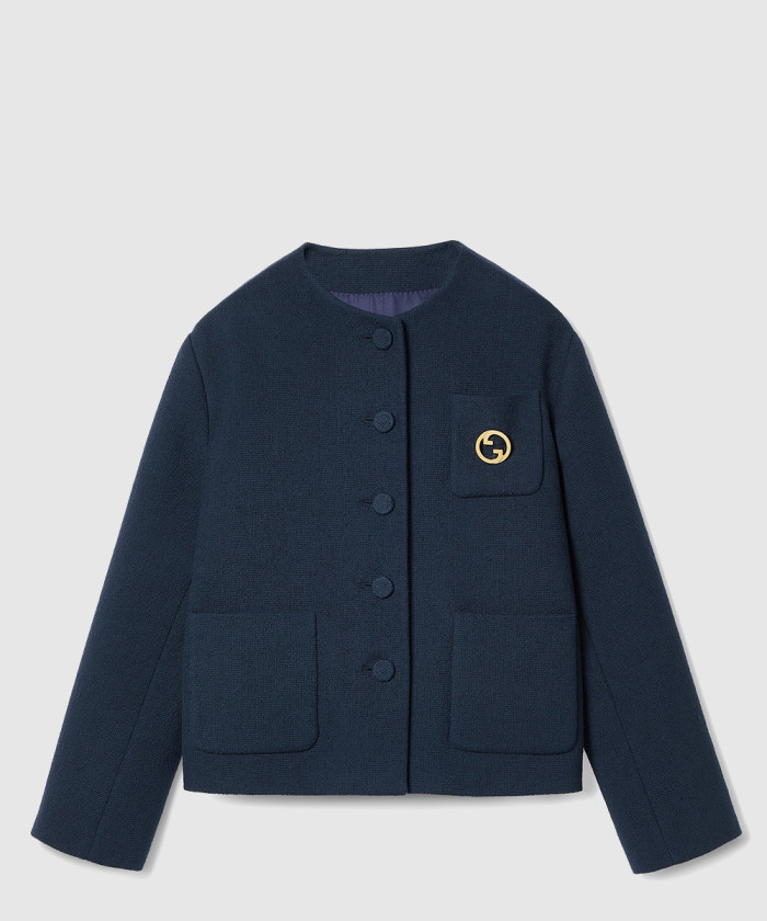 구찌 브로치 디테일의 코튼 트위드 재킷 787640