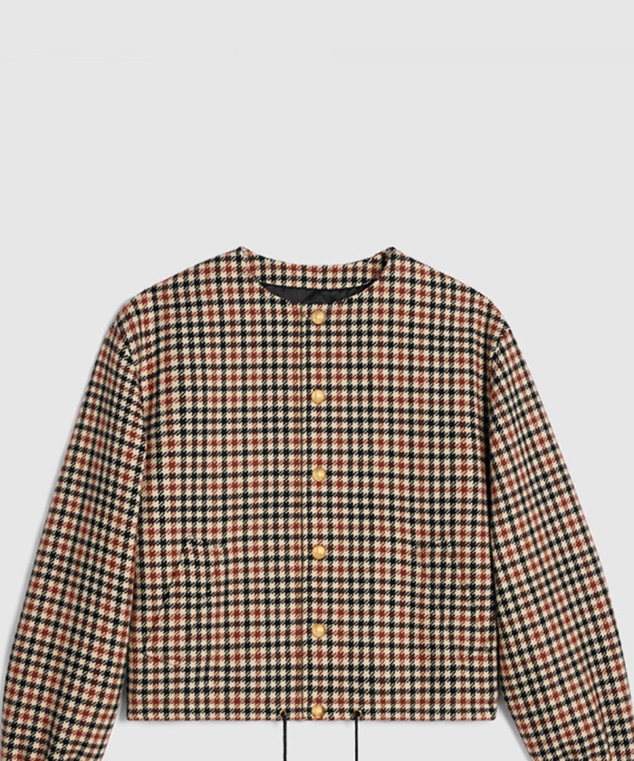 셀린느 퓨어 칼라 재킷 체크 울 2W7522