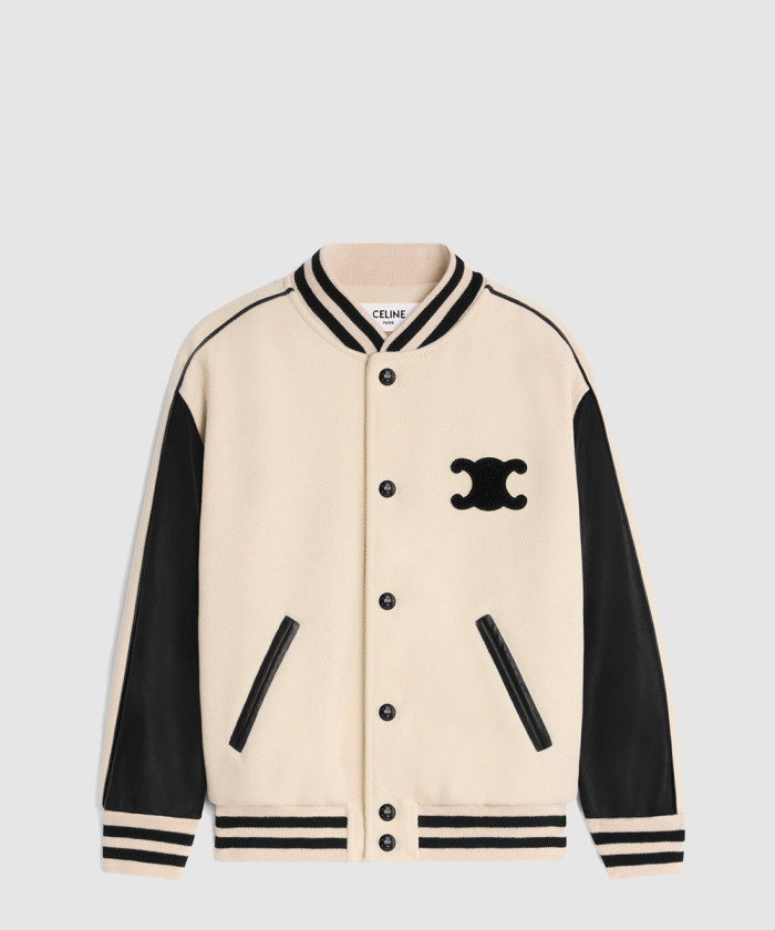 셀린느 TRIONPE 텍스처드 울 베이스볼 재킷 2W71C8
