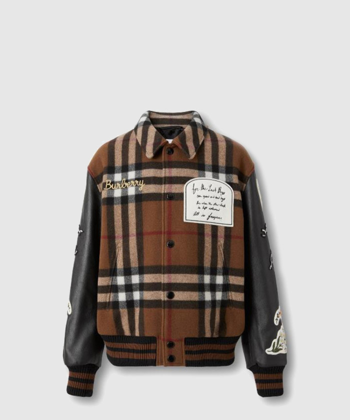 버버리 배지 아플리케 체크 테크니컬 울 보머 재킷 80650931