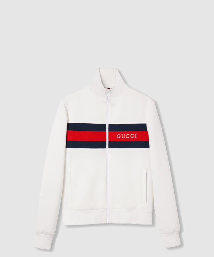 구찌 웨빙이 있는 네오프렌 지퍼 재킷 787872