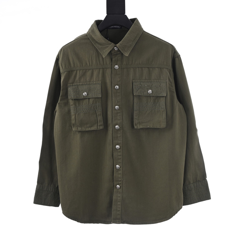 크롬하츠 스카우트 레더 와펜 카키 커버 포켓 셔츠