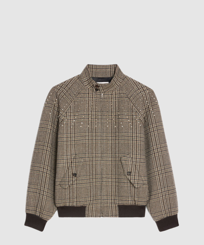 셀린느 크리스탈 임베리쉬드 체크울 봄버 자켓 2V20L8