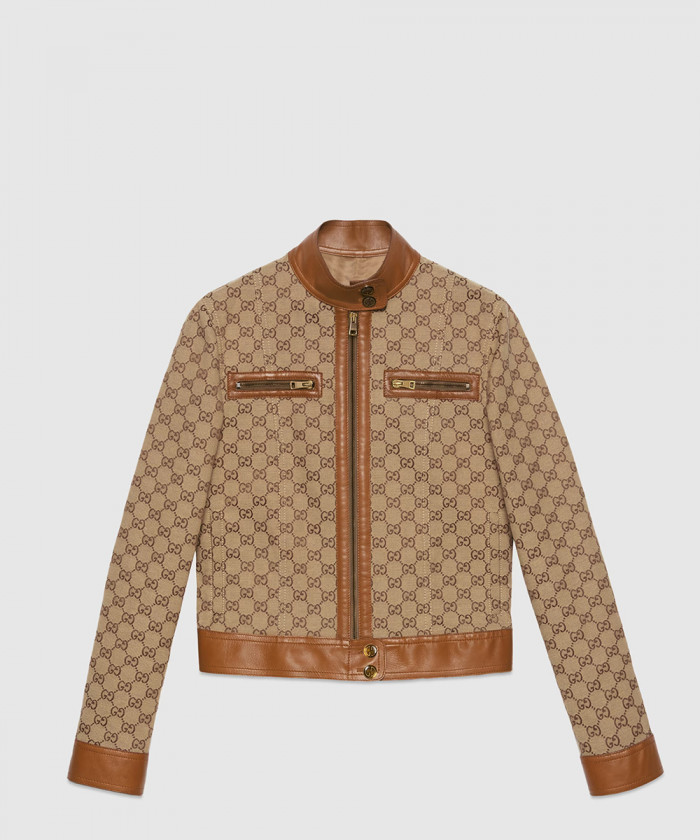 구찌 레더 트리밍 디테일의 GG 캔버스 재킷 681034