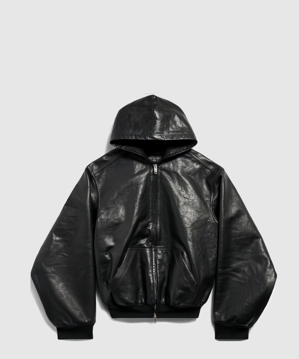 발렌시아가 후드 레더 자켓