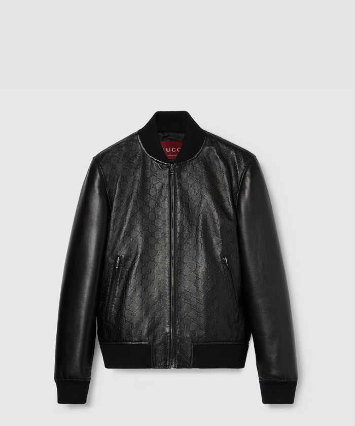 구찌 GG 엠보싱 가죽 보머 재킷 793171