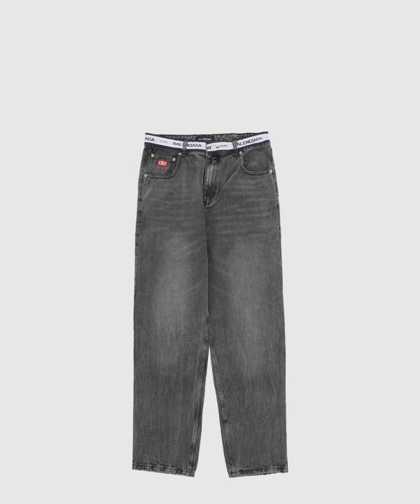 발렌시아가 웨이스트 로고 밴딩 데님 진