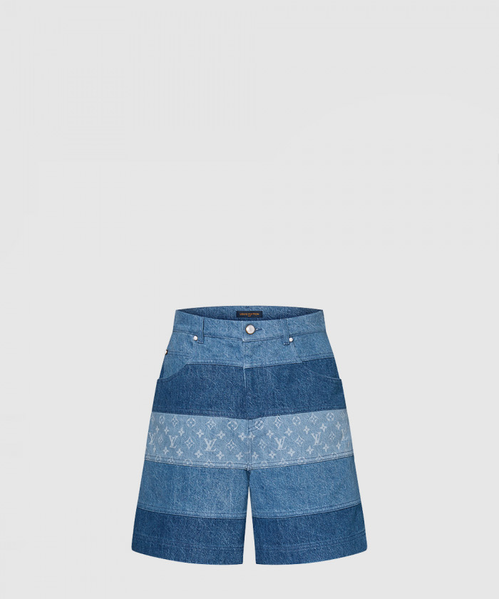 루이비통 스트라이프드 패치워크 데님 쇼츠 1AFQG3