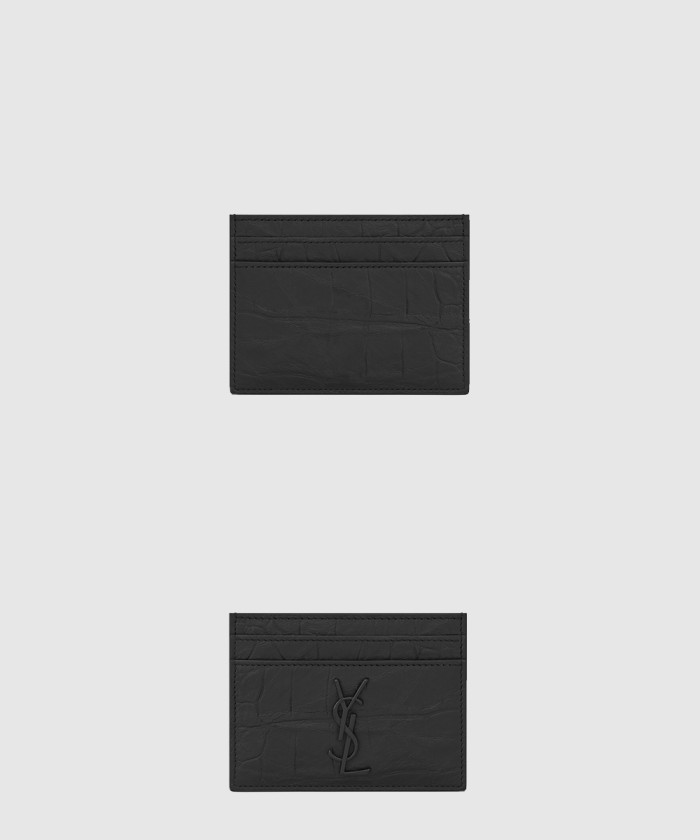 생로랑 크로커다일 무늬가 새겨진 블랙 가죽 소재의 모노그램 생 로랑 신용카드 케이스 4856310