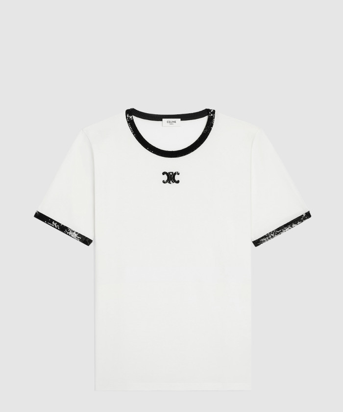 셀린느 트리옹프 자수 티셔츠 코튼 저지 RX05Z6