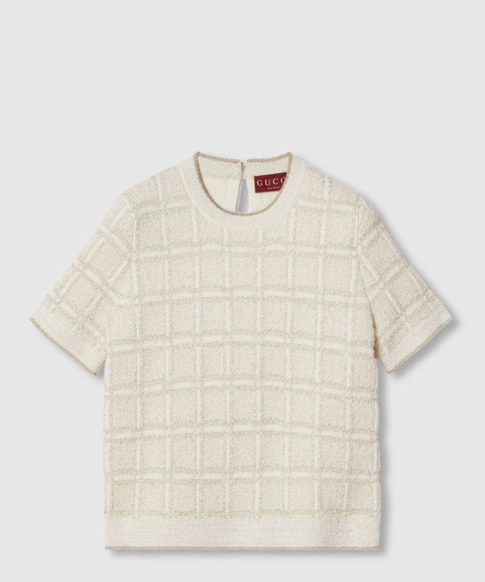 구찌 울 및 라메 체크 자카드 탑 ‎811552