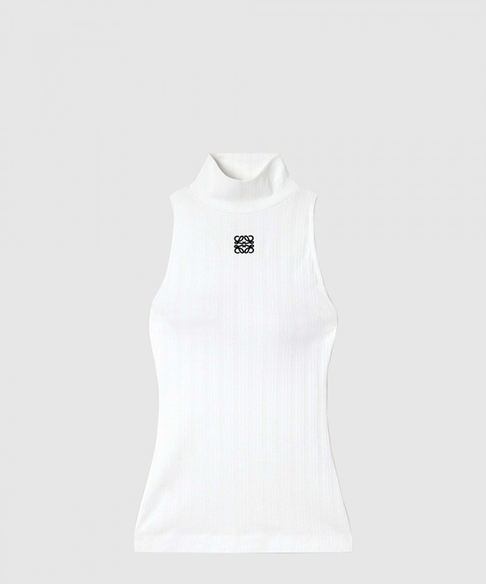 로에베 자수 골지 스트레치 코튼 터틀넥 탱크