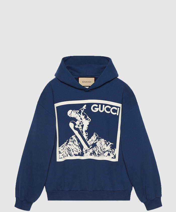 구찌 코튼 저지 프린트 후드 스웨트셔츠 771826