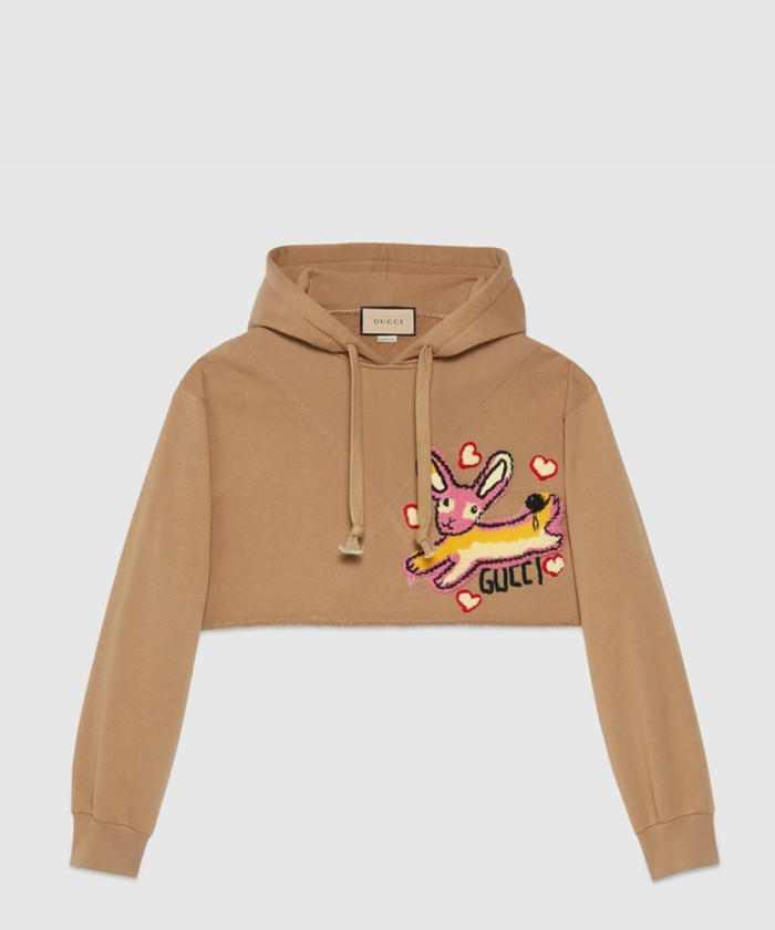 구찌 로고 코튼 저지 크롭 후드 티셔츠 723564