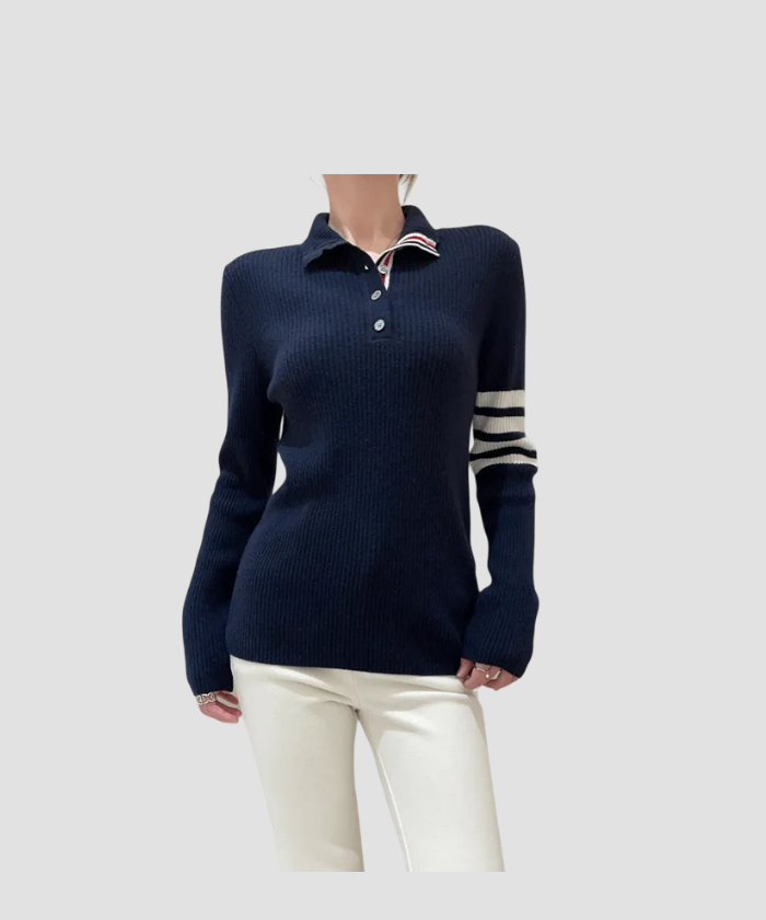 톰브라운 스트라이프 골지 니트 네이비