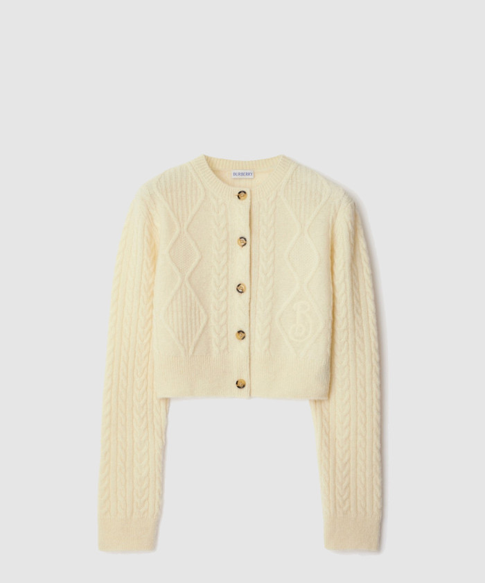 버버리 크롭 아란 울 블렌드 카디건 80979671