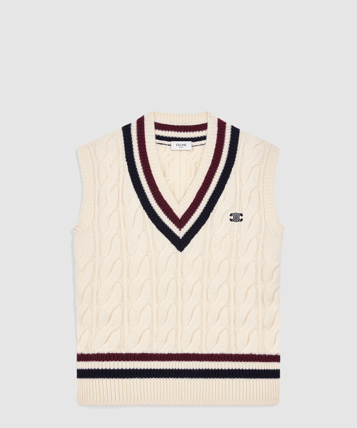 셀린느 트리옹프 V넥 케이블 니트 캐시미어 RY0BMD