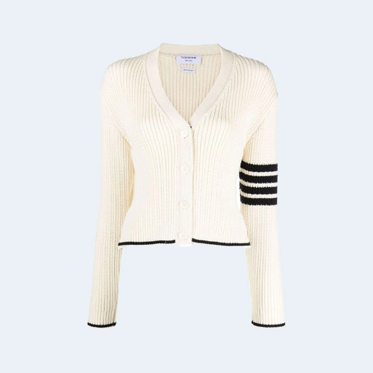 톰브라운 사선완장 브이넥 리브 가디건