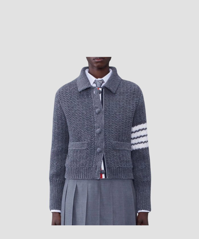 톰브라운 청키 니트 가디건 그레이