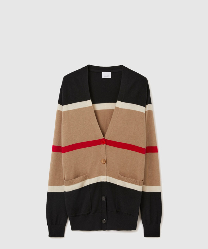버버리 스트라이프 캐시미어 실크 가디건 80484241