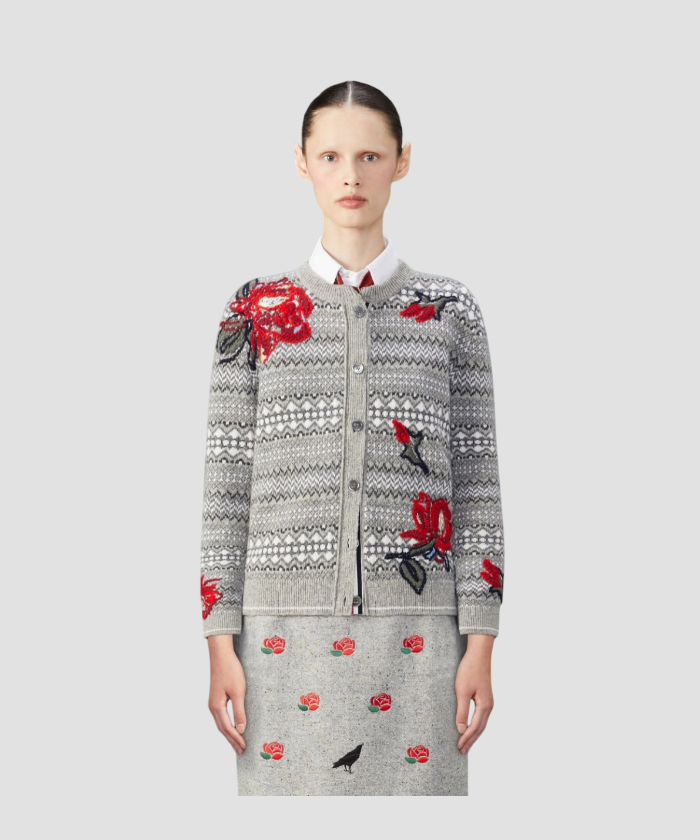 톰브라운 울 로즈 크루넬 가디건