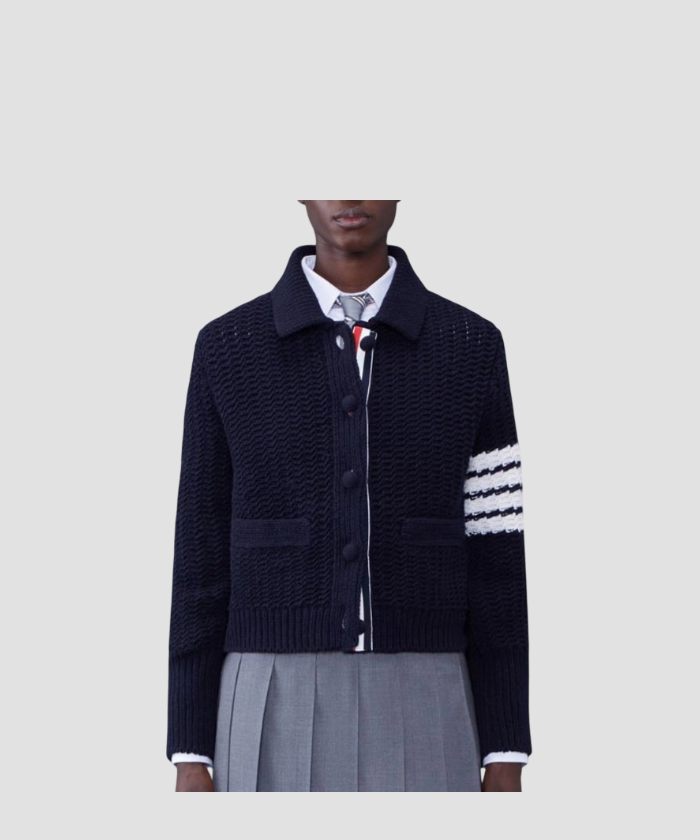 톰브라운 청키 니트 가디건 네이비
