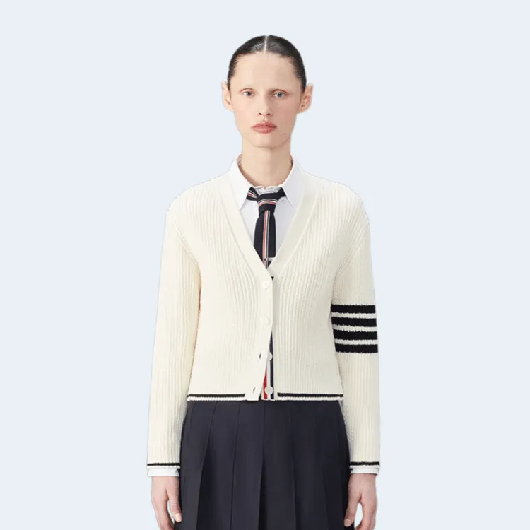 톰브라운 메리노 울 4-바 크롭 가디건