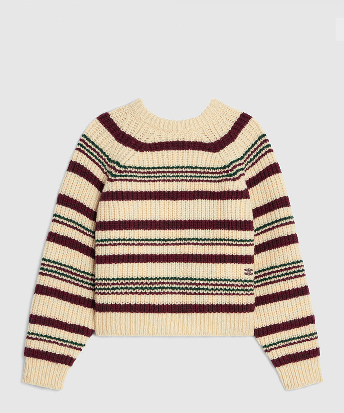 셀린느 크루넥 스웨터 스트라이프 리브드 울 2ADX49