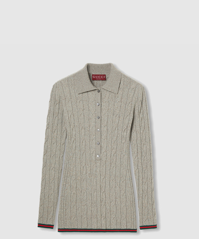 구찌 파인 케이블 및 리브 울 폴로 탑 803570