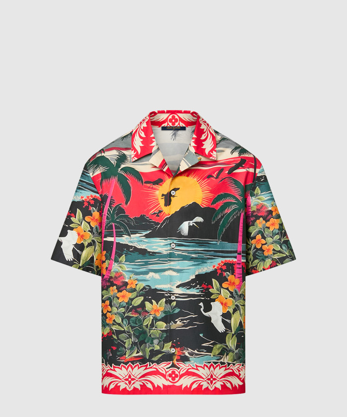 루이비통 프린티드 쇼트 슬리브드 코튼 셔츠 1AFQY7