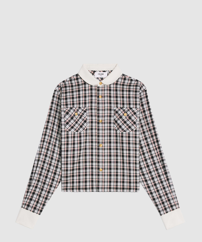 셀린느 크롭 셔츠 체크 실크 2C02C7