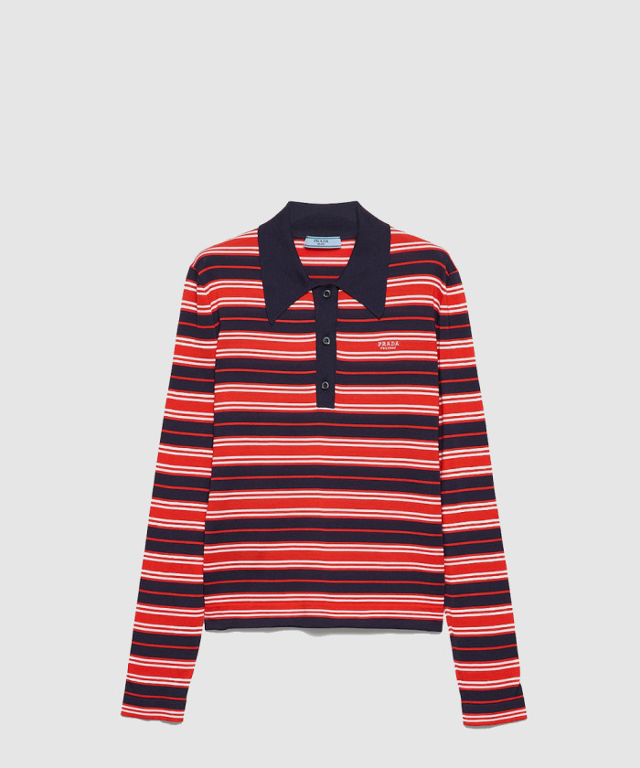 프라다 스트라이프 실크 폴로 셔츠  P24P2D