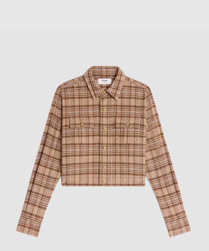 셀린느 ROMY 체크 캐시미어 크롭 셔츠 2C97B2